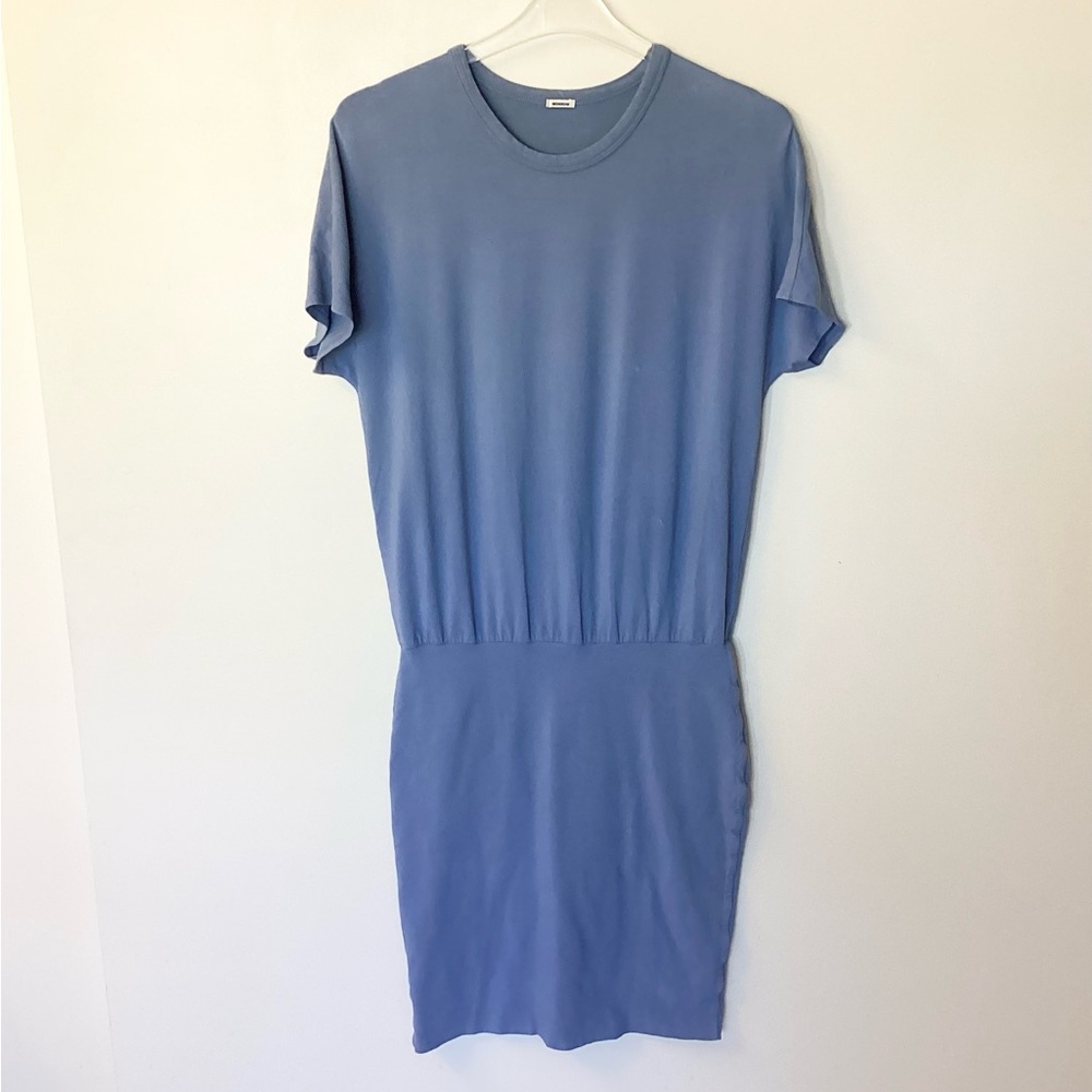 Monrow Short Sleeve Mini Dress with Pockets - Blue - M